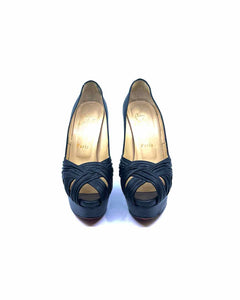 CHRISTIAN LOUBOUTIN Size 6.5 Black Leather Metallic Solid Pumps