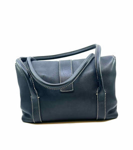 LORO PIANA Black Pebbled Leather Solid Handbag