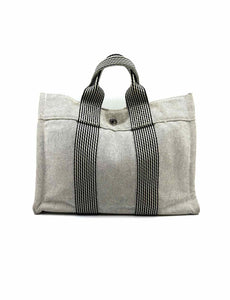 HERMES Fourre Tout Holdall MM Tote Bag Grey Canvas Handbag