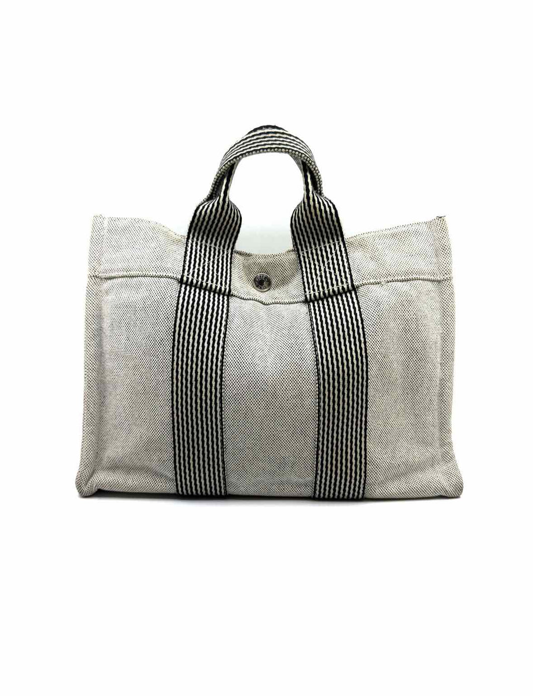 HERMES Fourre Tout Holdall MM Tote Bag Grey Canvas Handbag