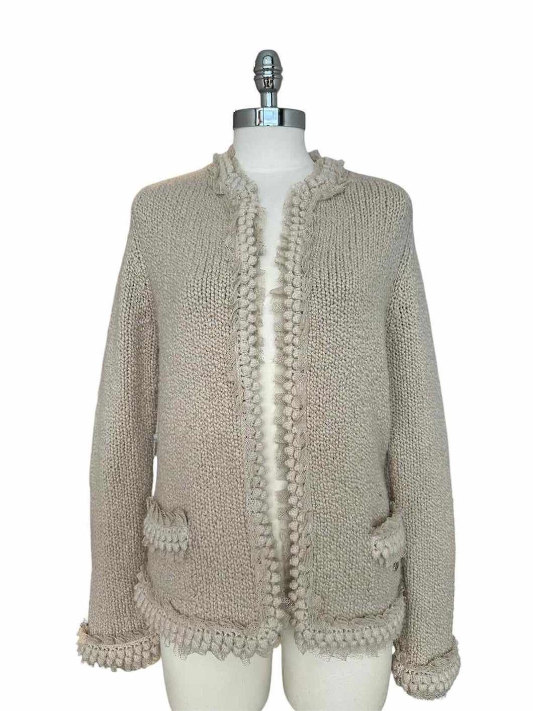 CHANEL Size 6 Beige Knit Solid Cardigan
