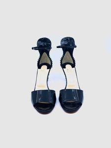 CHRISTIAN LOUBOUTIN Size 6.5 Black Patent Leather Spikes Pumps