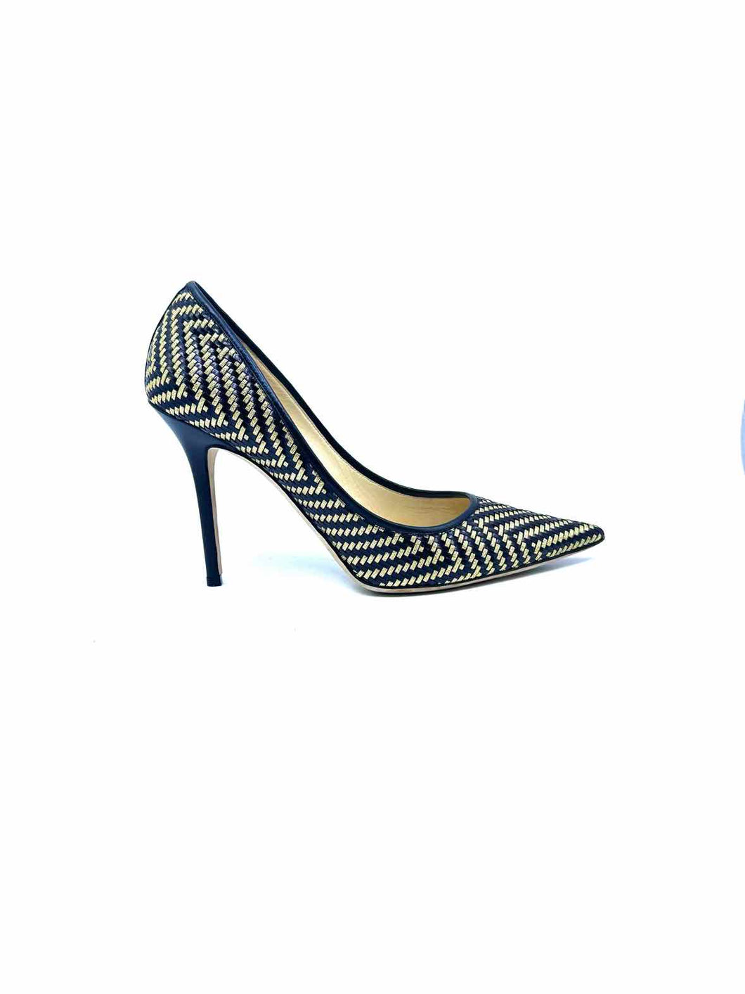 JIMMY CHOO Size 12 Gold, Black Weaved Pumps