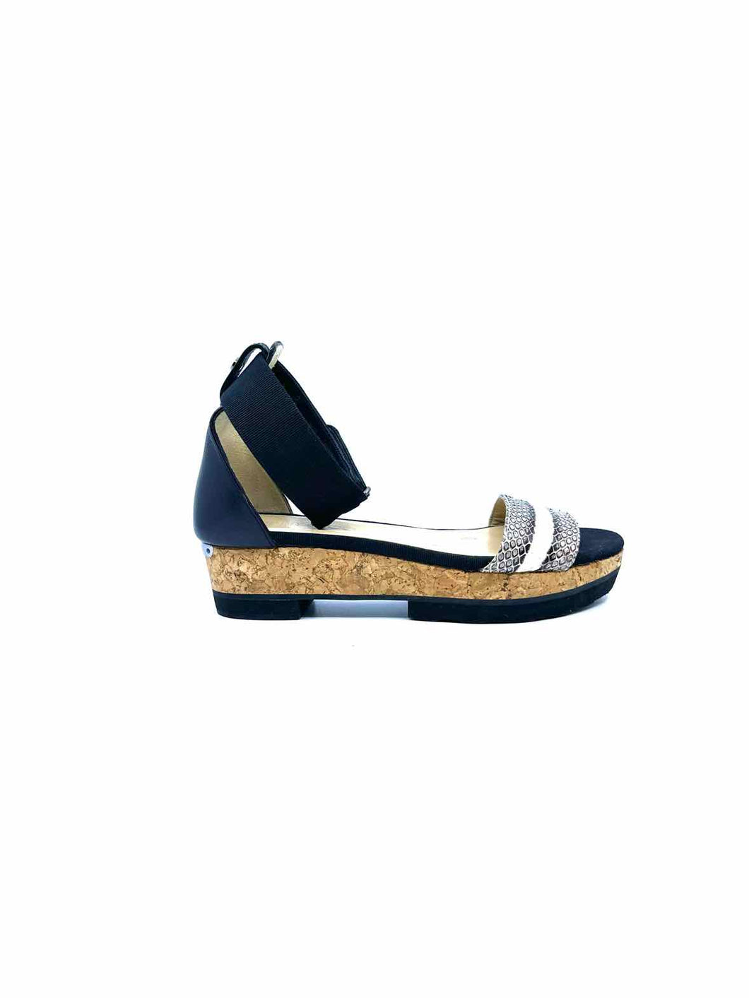 JIMMY CHOO Size 7 Grey & White Snakeskin Sandals
