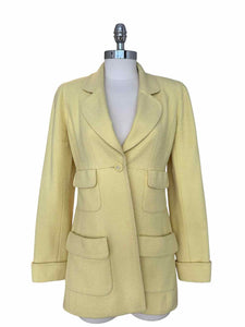 CHANEL Size 4 Yellow Tweed Solid Blazer