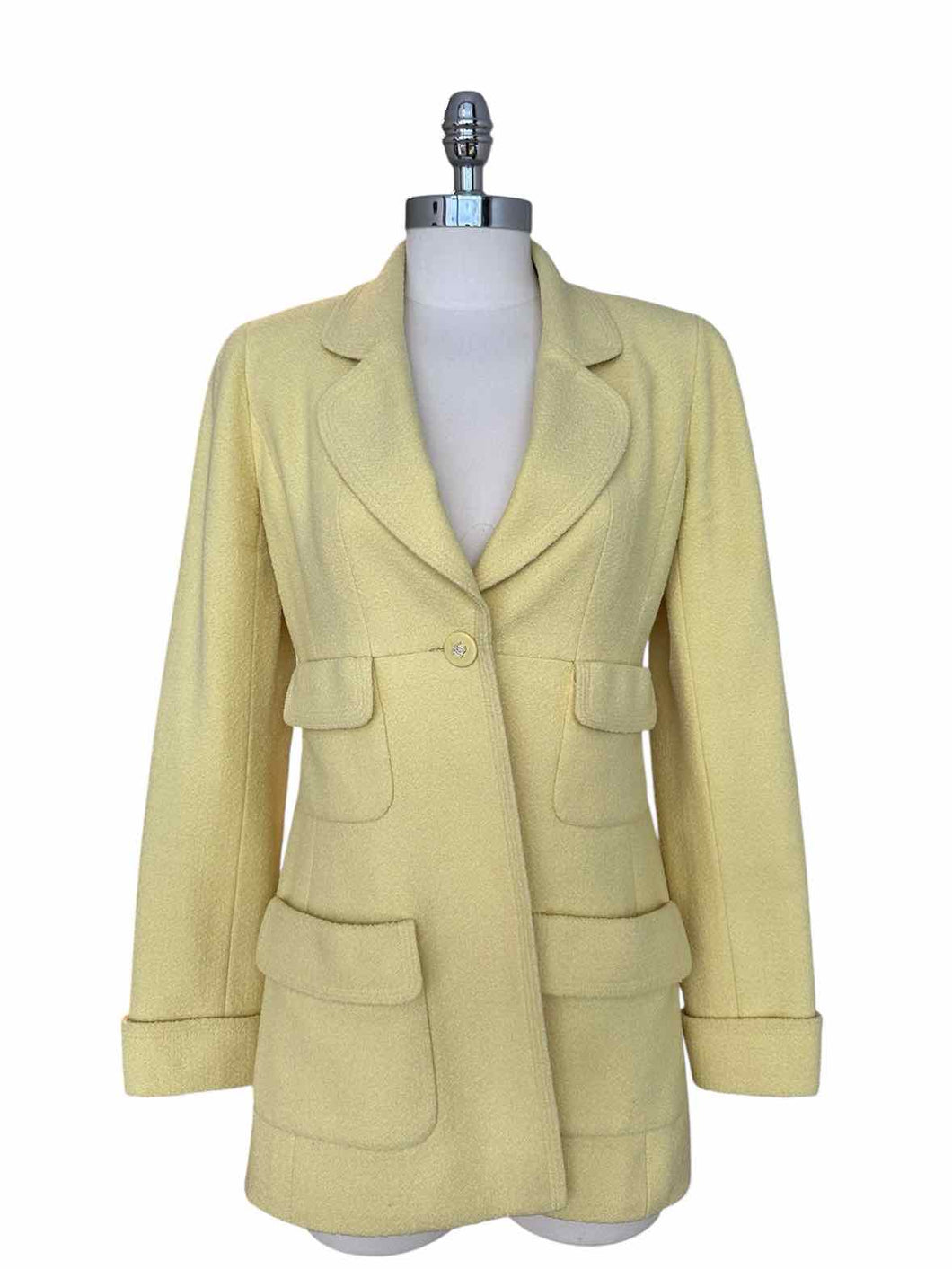 CHANEL Size 4 Yellow Tweed Solid Blazer