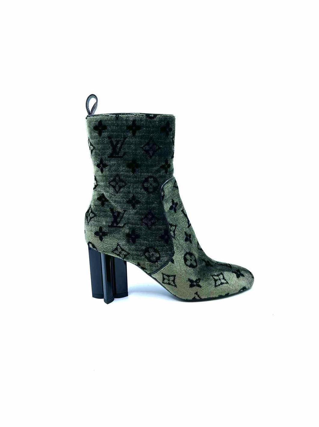 LOUIS VUITTON Size 8 Black & Green Velvet Ankle Boot