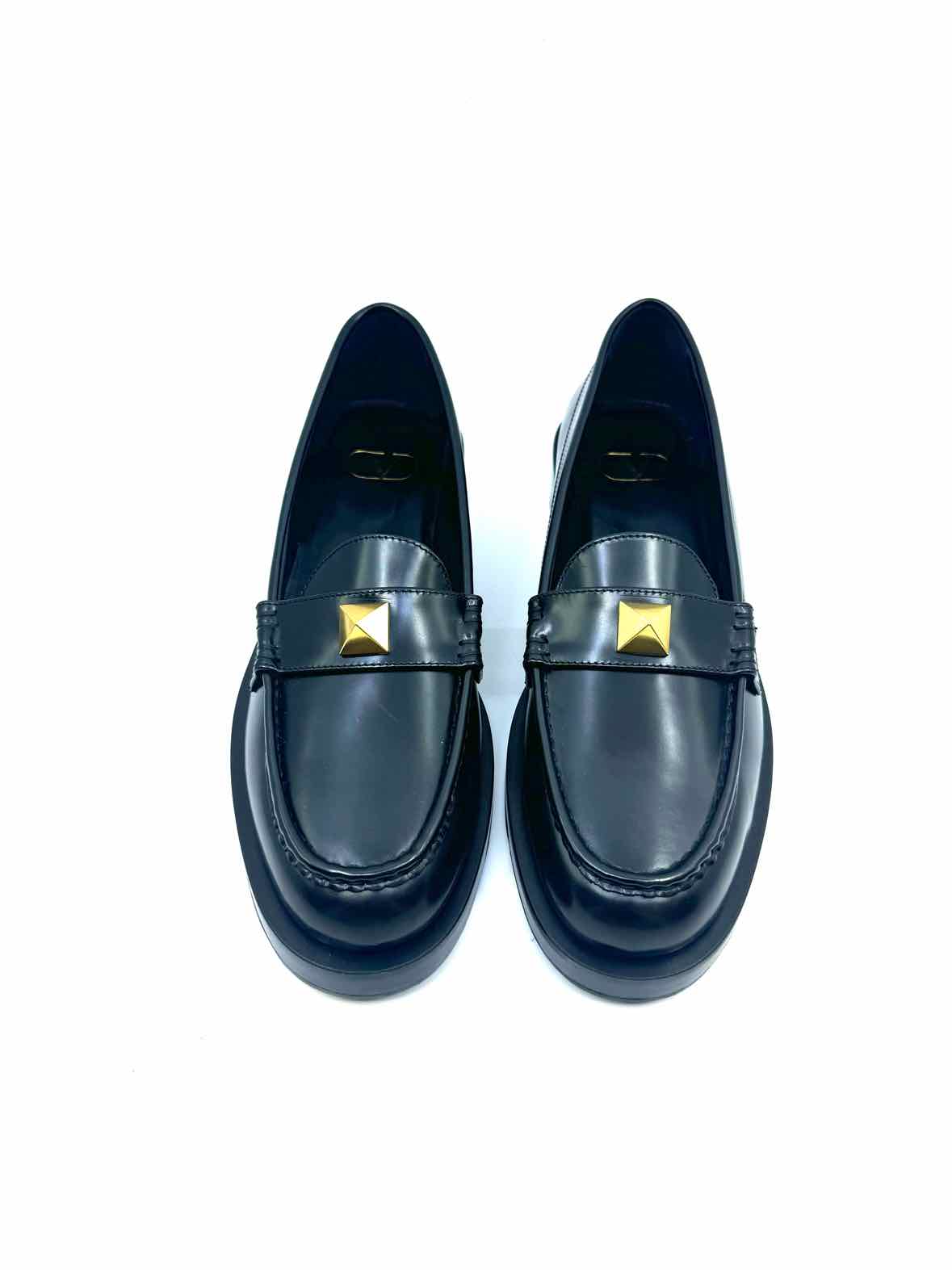 VALENTINO Rockstud Size 11 Black Leather Solid Loafers Labels Luxury