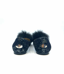 JIMMY CHOO Size 8.5 Black Glitter Solid Flats