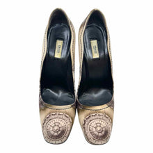 Load image into Gallery viewer, PRADA Size 7.5 Beige, Brown Satin Pumps
