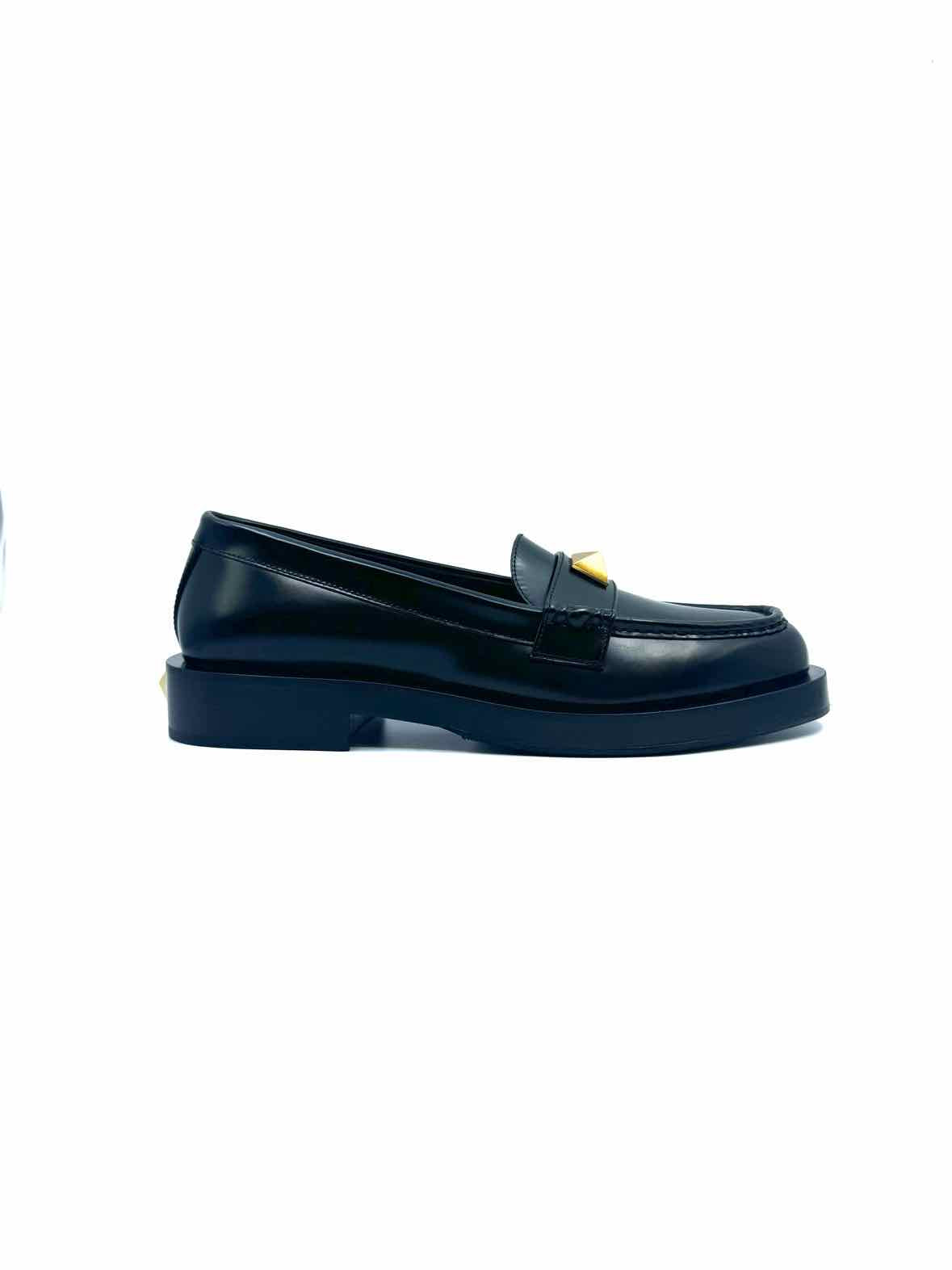 VALENTINO Rockstud Size 11 Black Leather Solid Loafers Labels Luxury