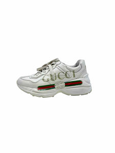 GUCCI Rhyton Logo Sneaker Size 5 Cream Leather Solid Sneakers