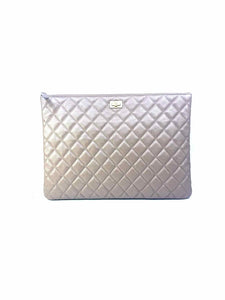 CHANEL Gold Leather Quilted Tridesce Clutch