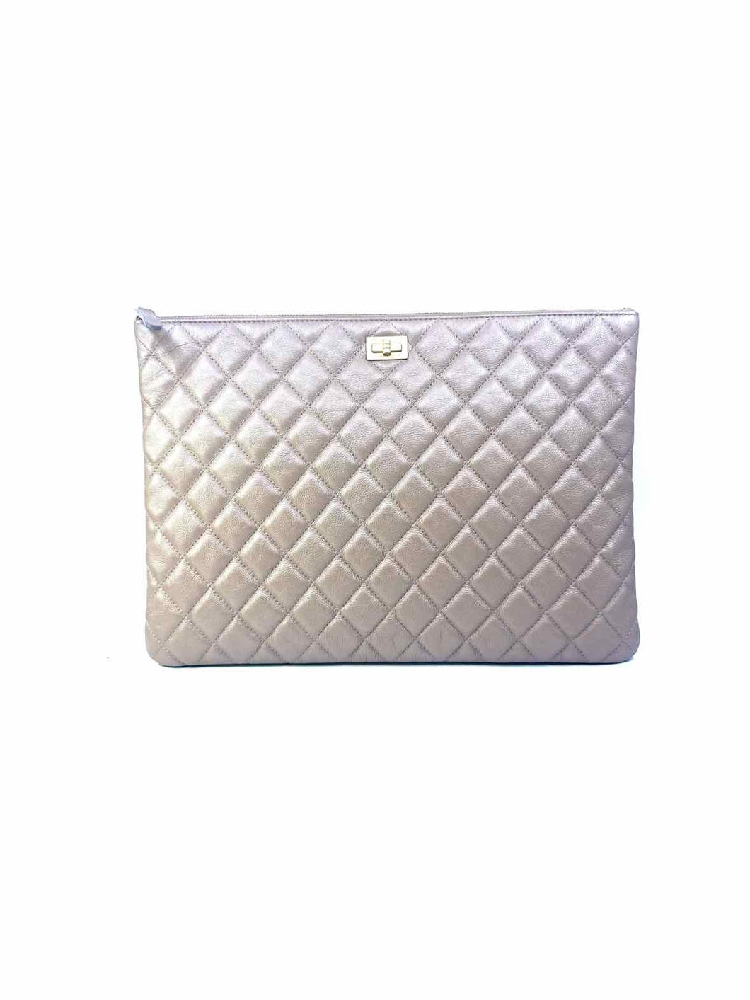 CHANEL Gold Leather Quilted Tridesce Clutch
