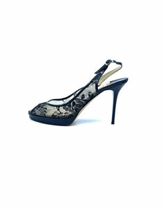 JIMMY CHOO Size 9.5 Black & Beige Lace Sandals