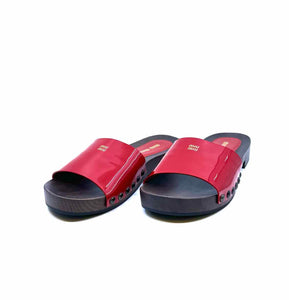 MIU MIU Size 10 Red Patent Leather Solid Sandals