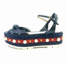 Load image into Gallery viewer, GUCCI Size 7.5 Navy, red Leather Stripe Wedge
