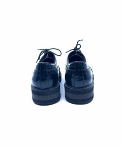 PRADA Size 9.5 Black Leather Solid Oxfords