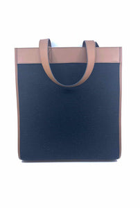 BURBERRY Black, Brown Leather Canvas Solid Handbag