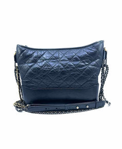 CHANEL Gabrielle Hobo Medium Black Lambskin Lace Quilted Handbag