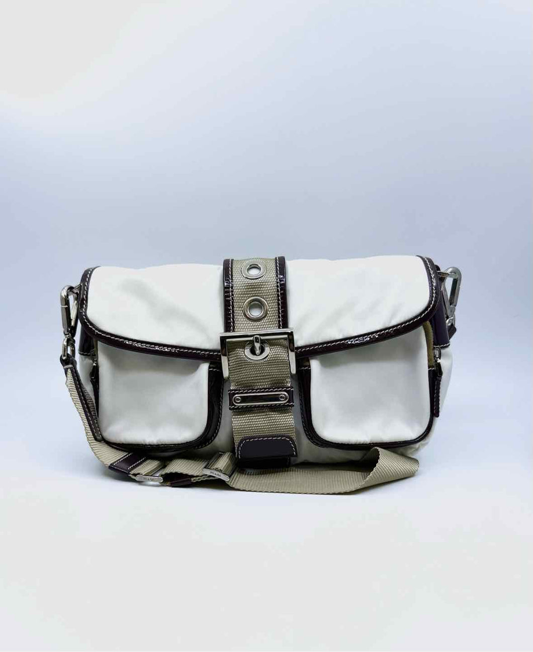 PRADA Cream Nylon Shoulder Bag