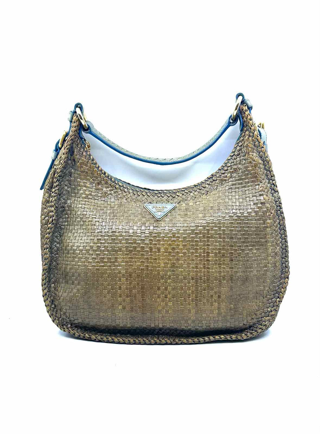 PRADA Brown Leather Weaved Shoulder Bag