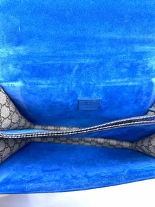 GUCCI Brown, Blue Coated Leather Monogram Handbag