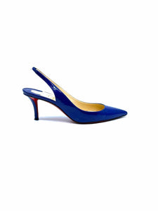 CHRISTIAN LOUBOUTIN Size 6.5 Blue Patent Leather Sling back