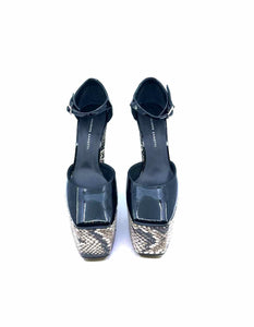 GIUSEPPE ZANOTTI Size 7.5 Black & Grey Patent Leather Pumps