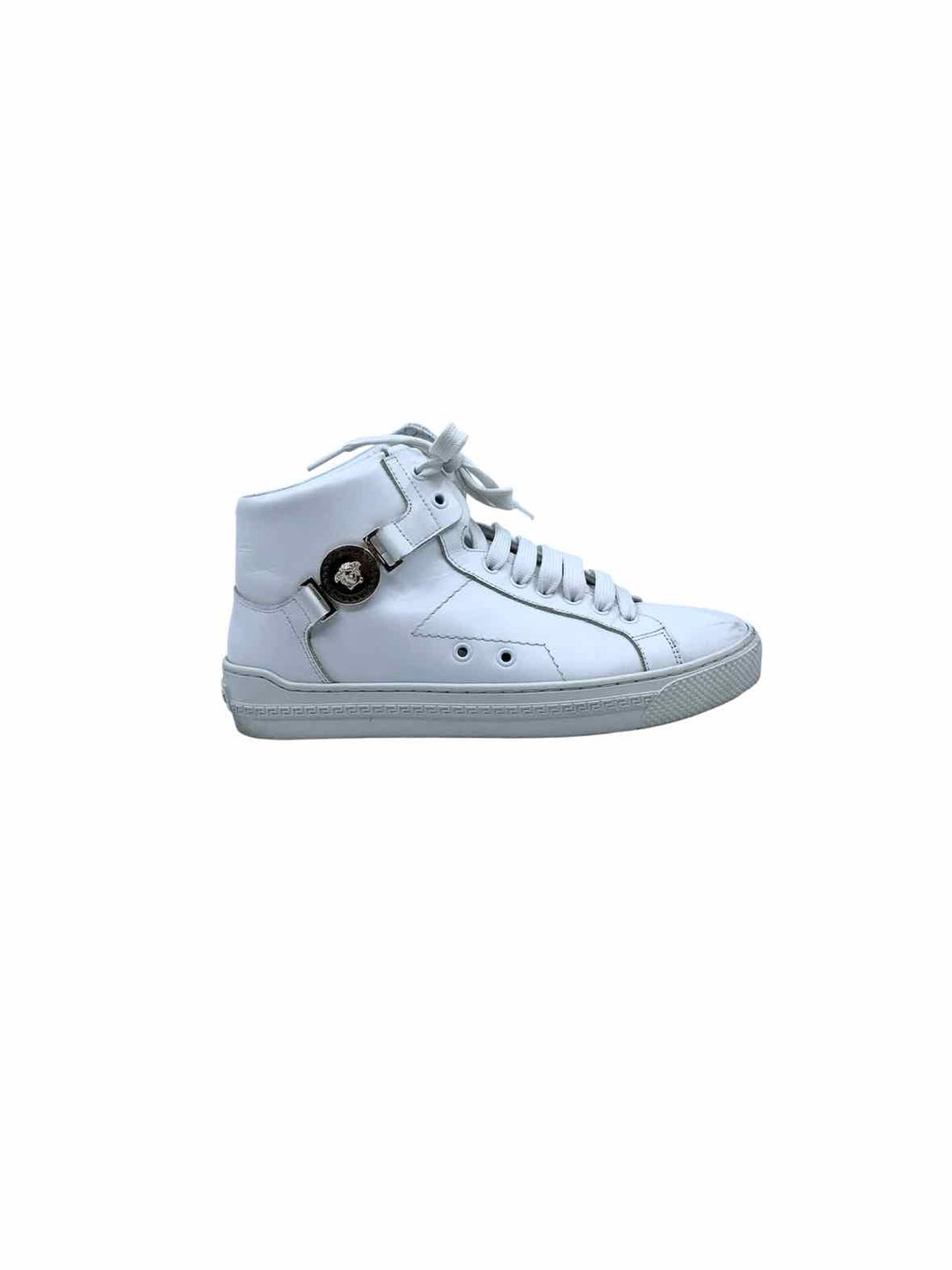 VERSACE Size 8.5 White Leather Sneakers