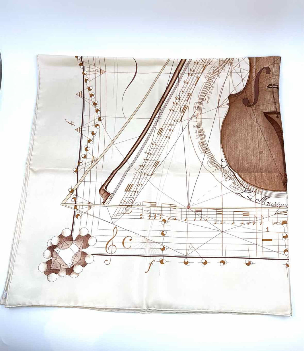 HERMES Beige Print Square Scarf
