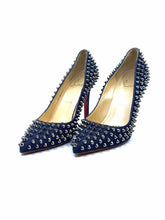 Load image into Gallery viewer, CHRISTIAN LOUBOUTIN Size 6.5 Blue Denim Rockstud Pumps
