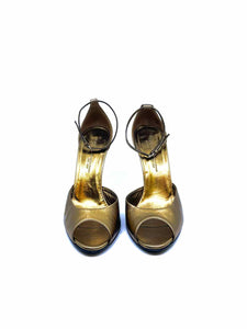 GUCCI Size 9.5 Gold Leather Sandals