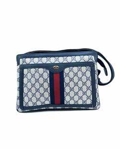 GUCCI Navy, Beige Coated canvas Monogram Handbag