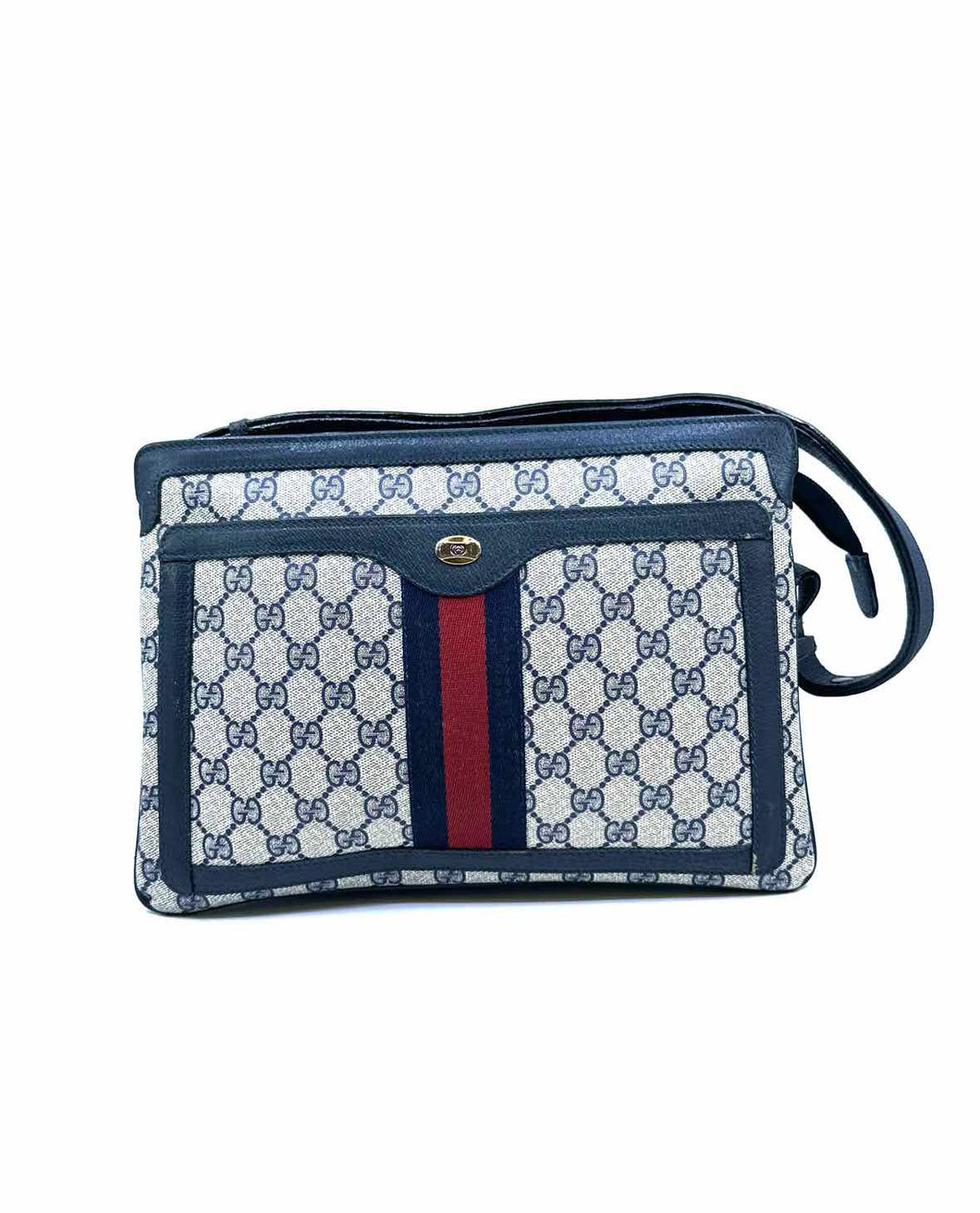 GUCCI Navy, Beige Coated canvas Monogram Handbag