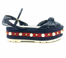 Load image into Gallery viewer, GUCCI Size 7.5 Navy, red Leather Stripe Wedge
