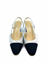 Load image into Gallery viewer, CHANEL Size 7 Silver, Black Leather Metallic Solid Sling back
