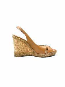 JIMMY CHOO Size 11.5 Camel Leather Solid Wedge