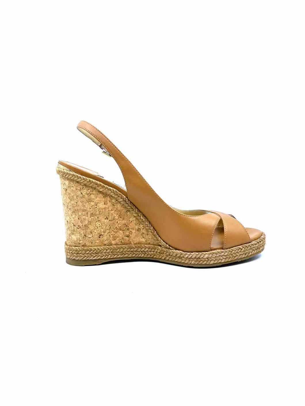 JIMMY CHOO Size 11.5 Camel Leather Solid Wedge