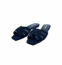 Load image into Gallery viewer, YVES SAINT LAURENT Tribute Size 7.5 Black Denim Solid Sandals
