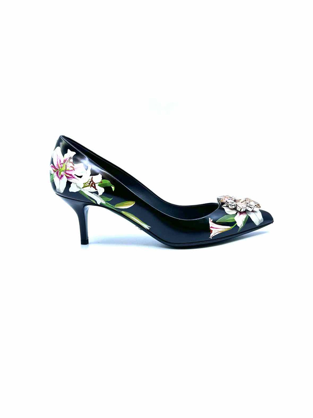 DOLCE & GABBANA Size 9 black, white Leather Floral Pumps