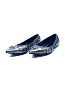 BURBERRY Size 6.5 Gunmetal Leather Solid Flats