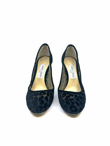 JIMMY CHOO Size 8.5 Black Velvet Cheetah print Pumps