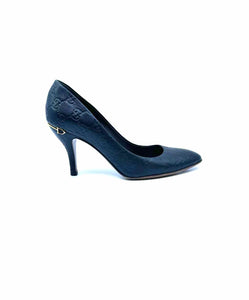 GUCCI Size 8.5 Black Leather LOGO Pumps