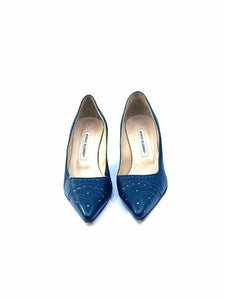 MANOLO BLAHNIK Size 8 Navy Leather Oxford Pumps