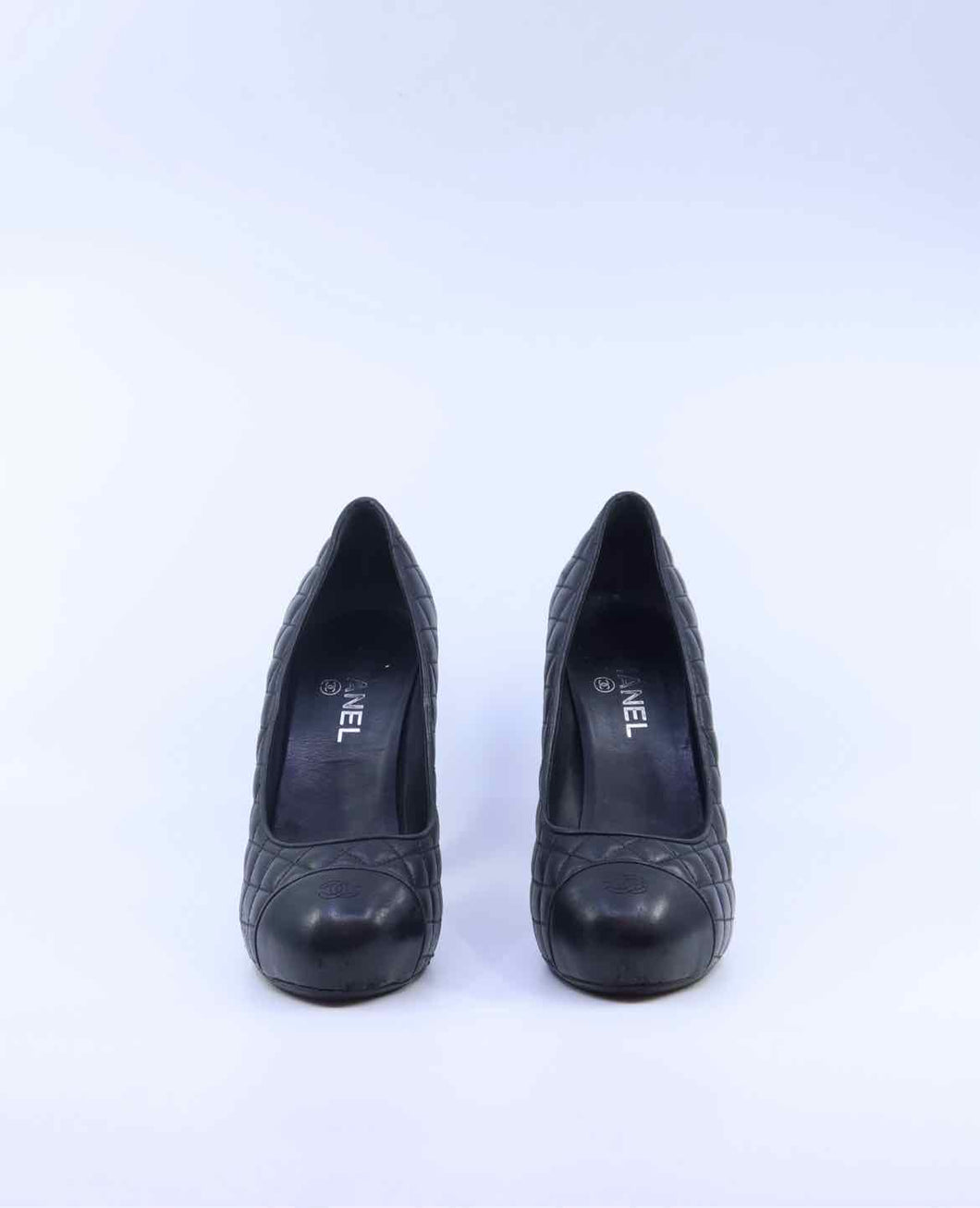 CHANEL Size 10.5 Black Leather Quilted Pumps Labels Luxury