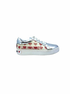 MOSCHINO Size 9 Silver, Red hearts Sneakers