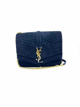 Load image into Gallery viewer, YVES SAINT LAURENT Black Suede Chevron print Handbag
