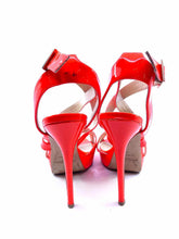Load image into Gallery viewer, JIMMY CHOO Size 9 Neon Orange Patent Leather Sandals
