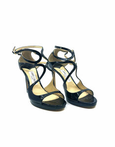 JIMMY CHOO Size 8.5 Black Patent Leather Solid Sandals
